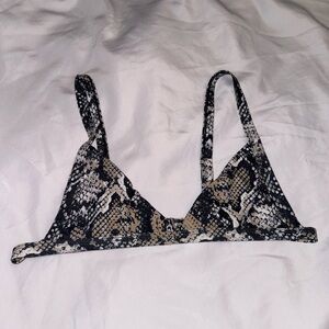 Zaful Black and White Snake-Print Triangle Bikini Top